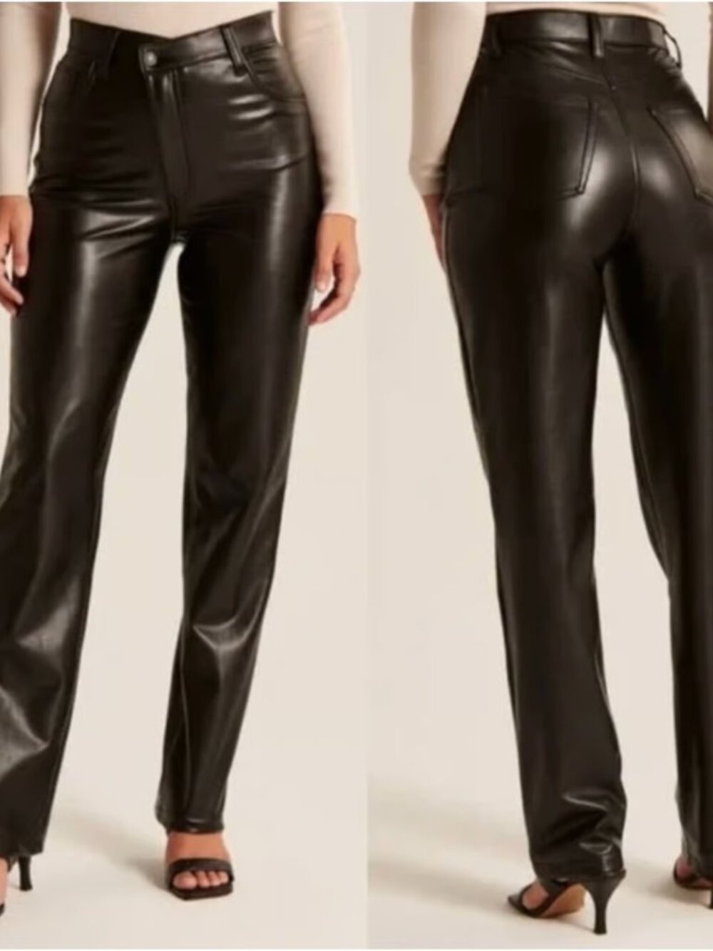 Abercrombie & Fitch Criss-Cross Waistband Vegan Leather Straight Pants 26 SHORT